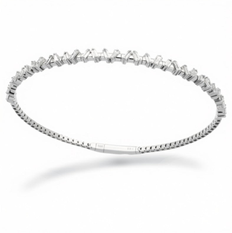 14K White Gold Flex Diamond Baguette Bangle Bracelet