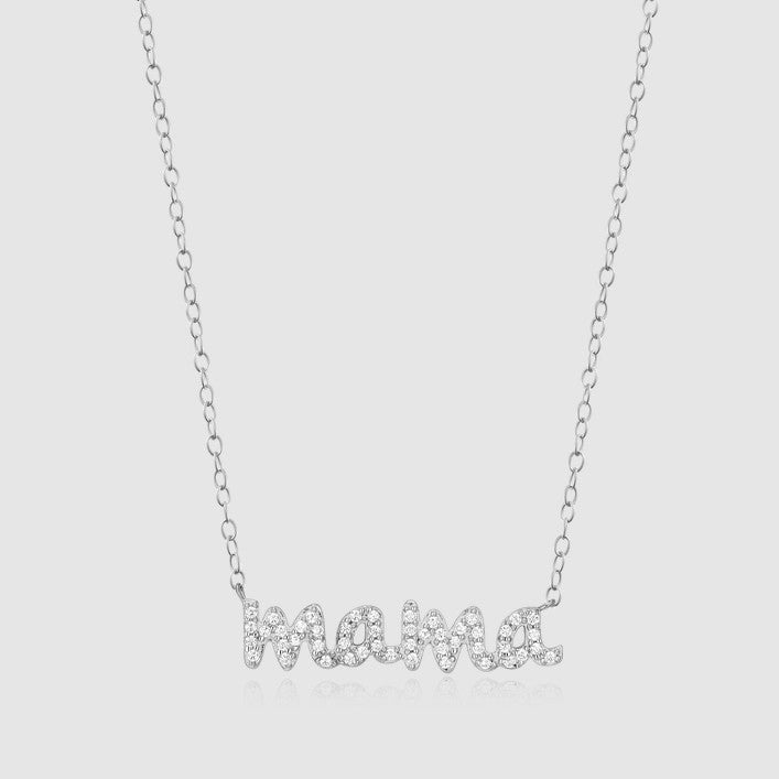 Sterling Silver "mama" Necklace with Round Lab Created Diamonds