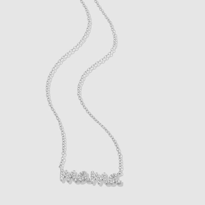 Sterling Silver "mama" Necklace with Round Lab Created Diamonds