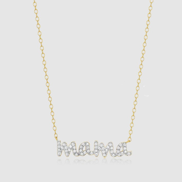 14K Yellow Gold Plated "mama" Necklace with Round Lab Created Diamonds