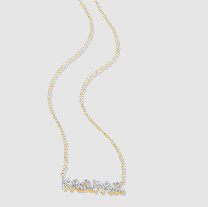 14K Yellow Gold Plated "mama" Necklace with Round Lab Created Diamonds
