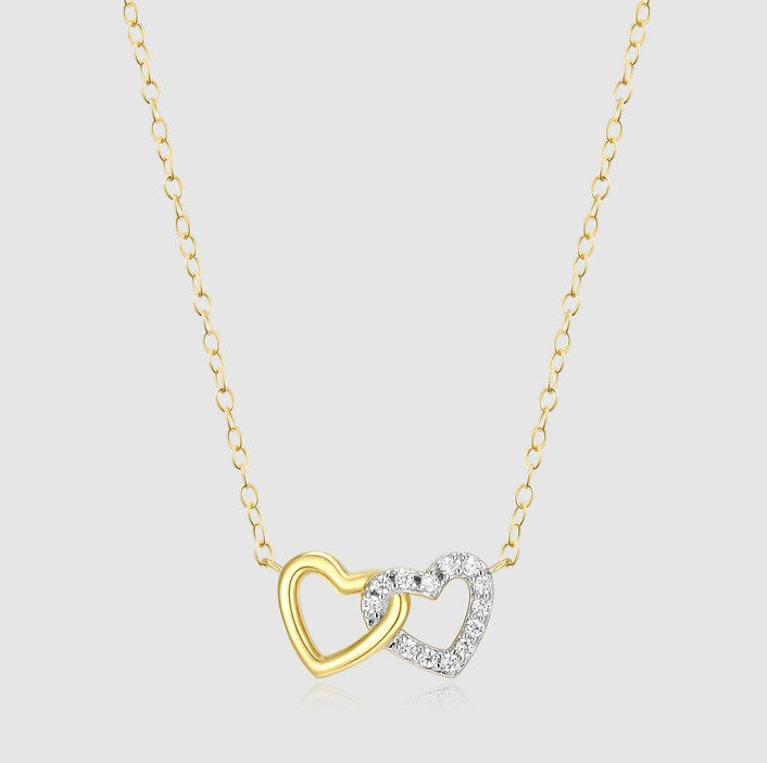 14K Gold Plated Double Heart Lab-Created Diamond Necklace