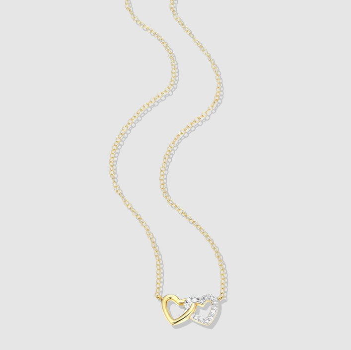 14K Gold Plated Double Heart Lab-Created Diamond Necklace