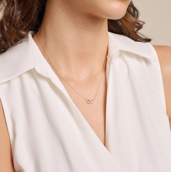 14K Gold Plated Double Heart Lab-Created Diamond Necklace