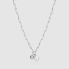Sterling Silver Pearl & Lab-Created Diamond Paperclip Necklace