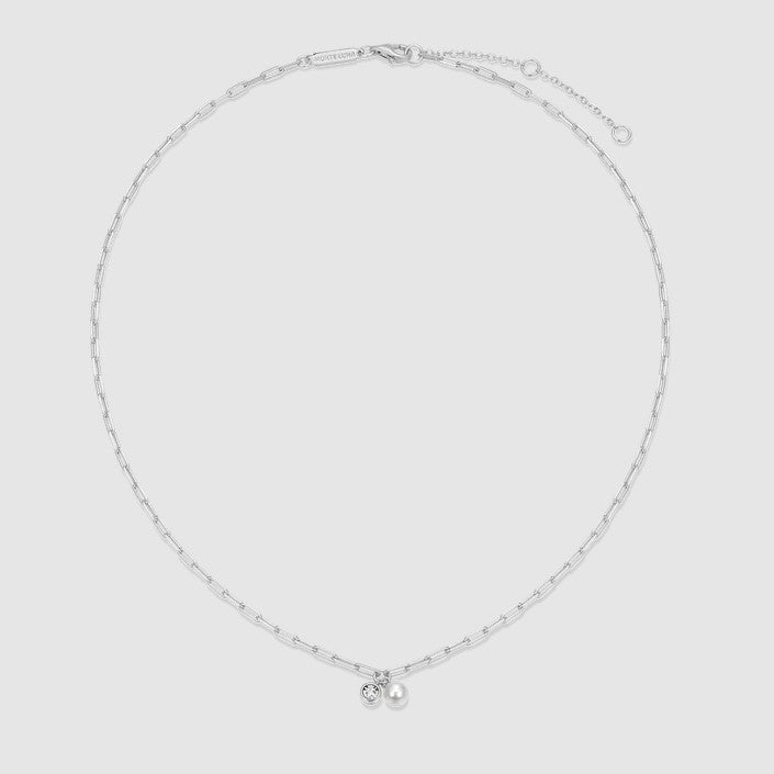 Sterling Silver Pearl & Lab-Created Diamond Paperclip Necklace