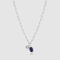 Sterling Silver Lab Created Diamond & Blue Sapphire Paperclip Necklace