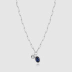 Sterling Silver Lab Created Diamond & Blue Sapphire Paperclip Necklace