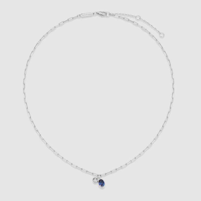 Sterling Silver Lab Created Diamond & Blue Sapphire Paperclip Necklace