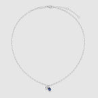 Sterling Silver Lab Created Diamond & Blue Sapphire Paperclip Necklace