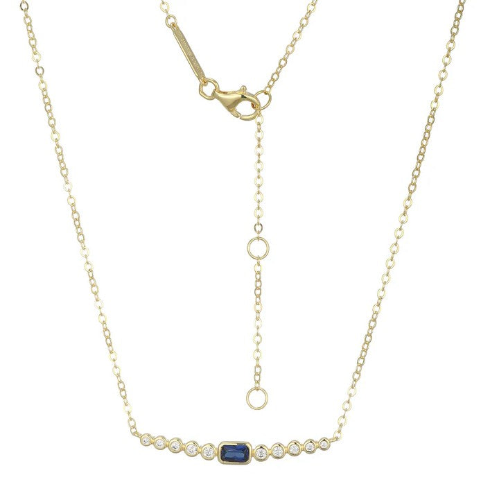 14K Gold Plated Lab-Created Emerald Cut Sapphire & Diamond Bar Necklace