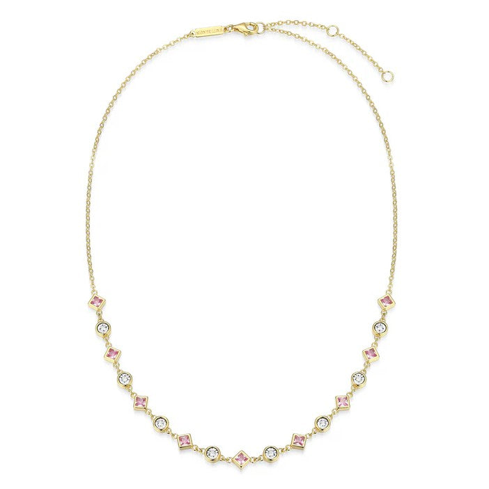 14K Gold Plated Lab Created Pink Sapphire & Lab Created Diamond Station Necklace