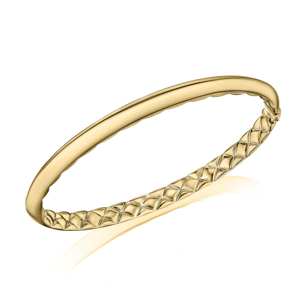 14K Gold Polished Bangle with Inside Quilting