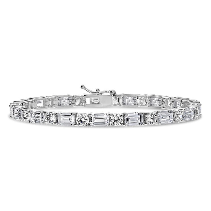 14K White Gold Alternanting Diamond Tennis Bracelet