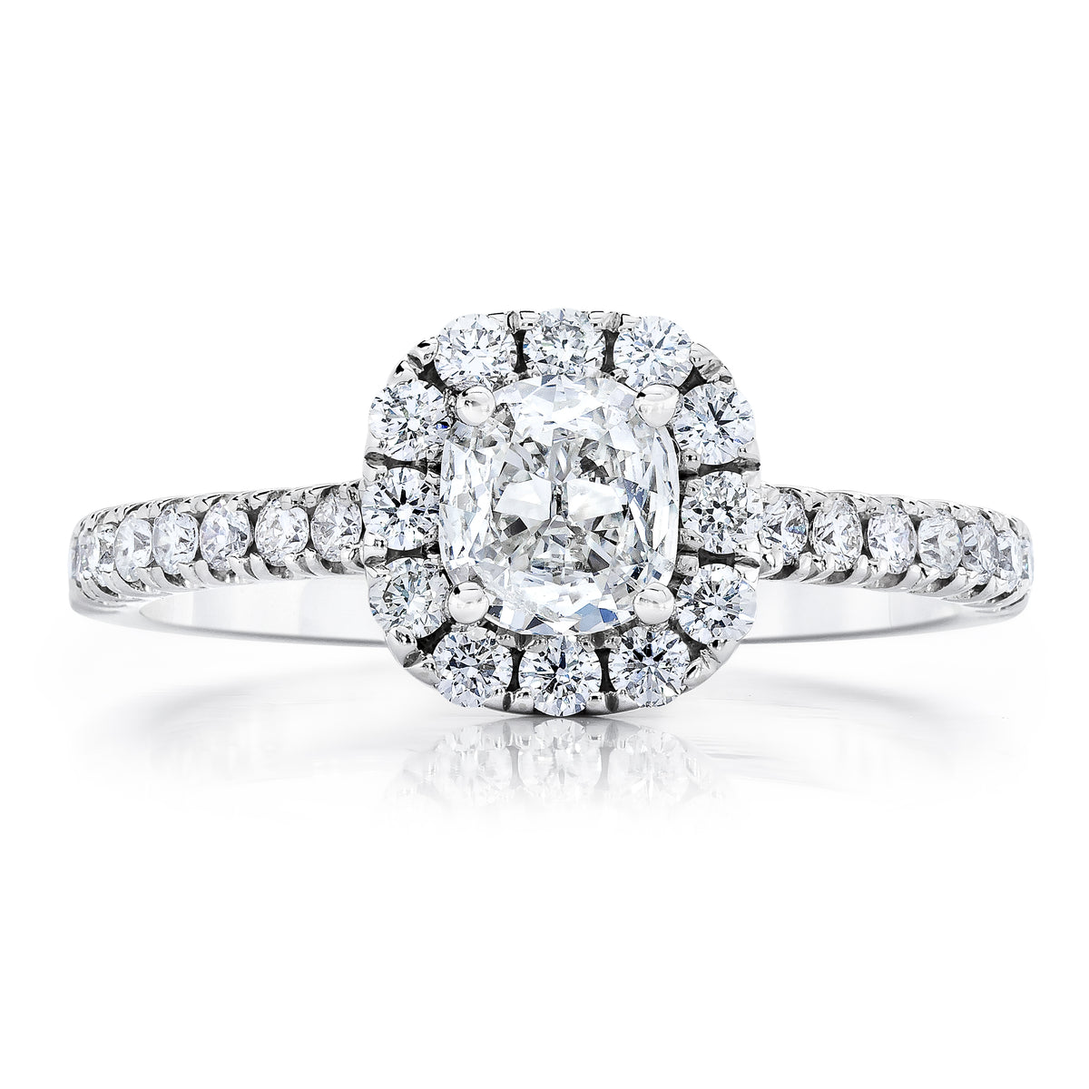 14K White Gold Cushion Halo Engagement Ring