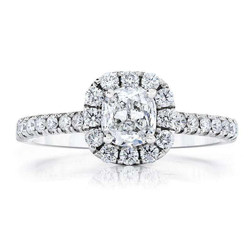 14K White Gold Cushion Halo Engagement Ring