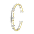 Two-Tone Sterling Silver Clover CZ Cuff Bracelet