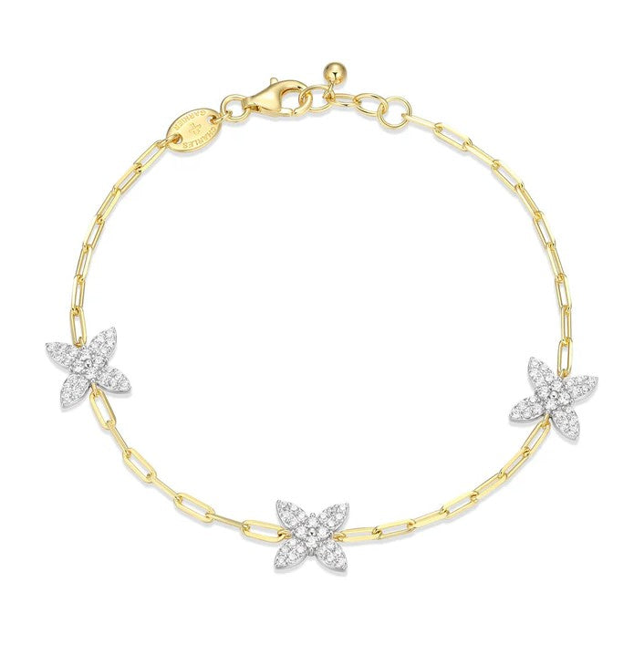Sterling Silver Butterfly Station Bracelet With Round CZs