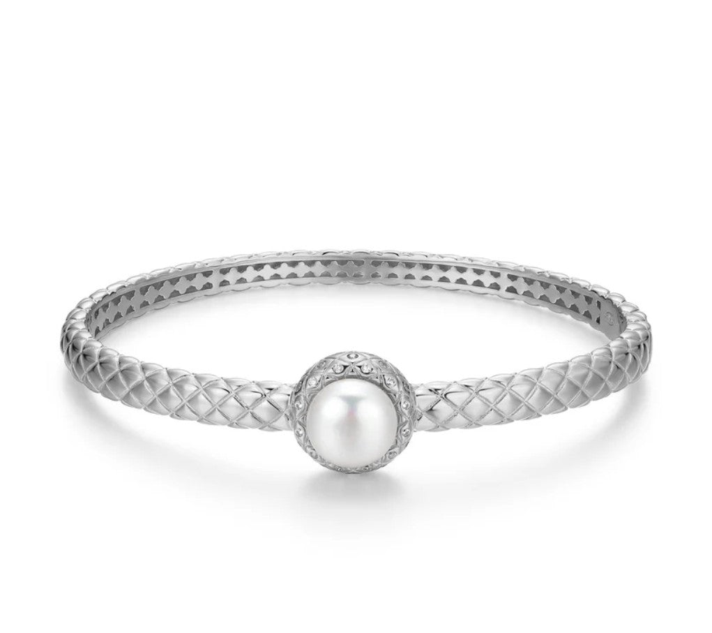 Sterling Silver Fresh Water Pearl Quilted Bangle