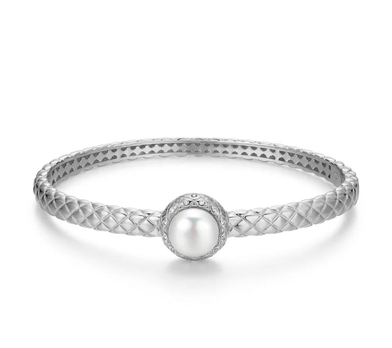 Sterling Silver Fresh Water Pearl Quilted Bangle
