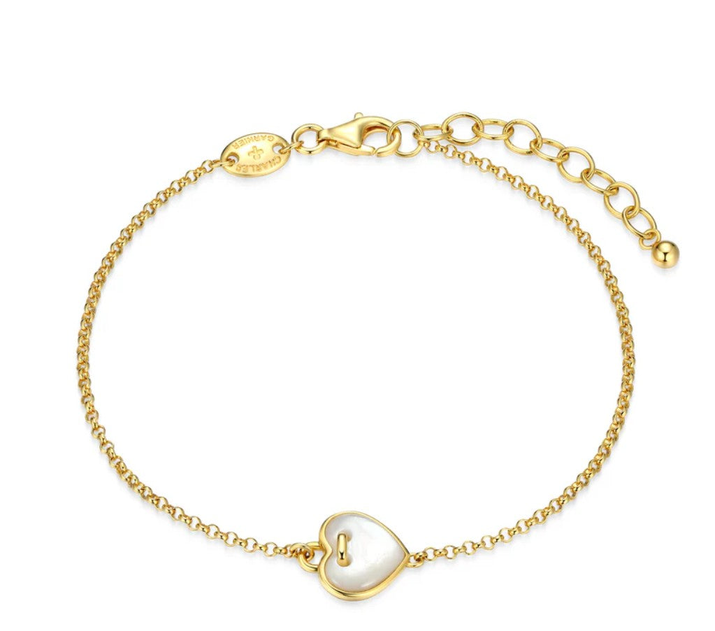 14K Gold Plated Heart Bracelet With Mother Of Pearl Heart