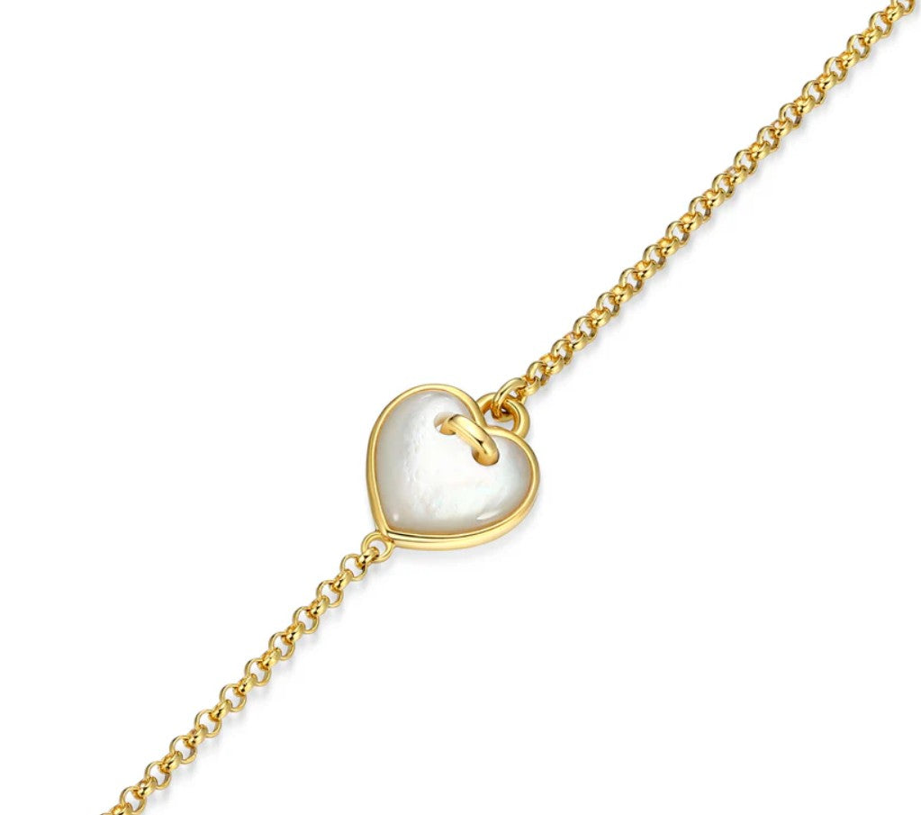 14K Gold Plated Heart Bracelet With Mother Of Pearl Heart