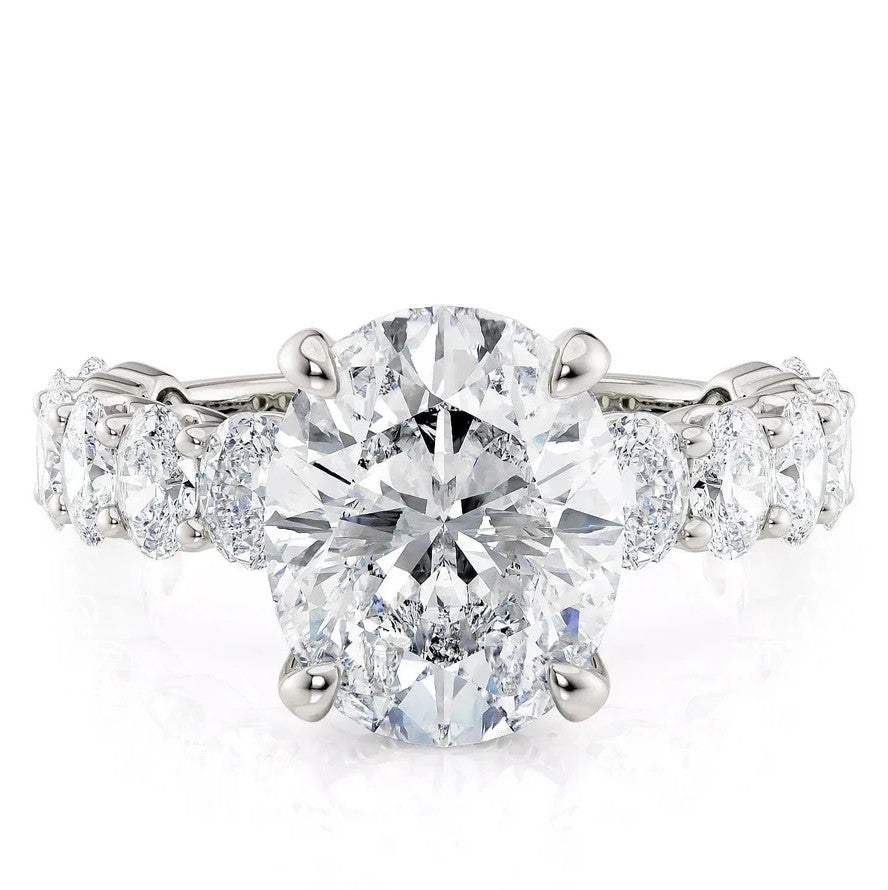 14K White Gold Hidden Halo Lab Grown Oval Engagement Ring
