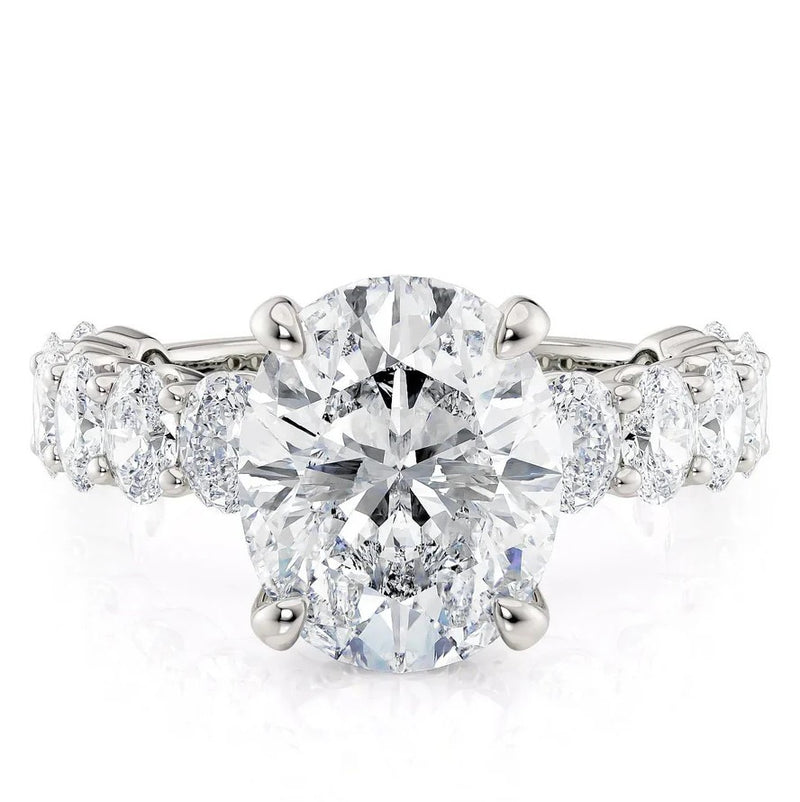 14K White Gold Hidden Halo Lab Grown Oval Engagement Ring