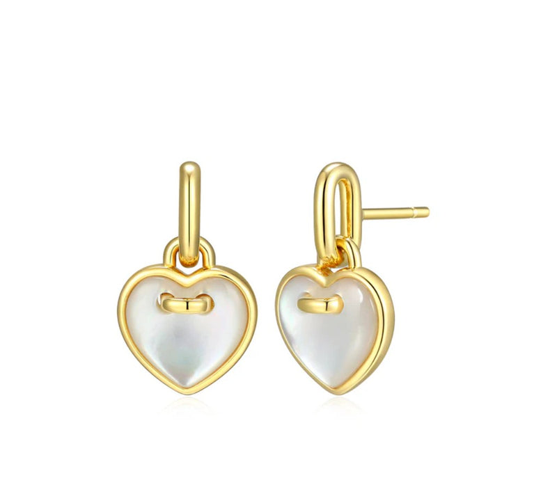 14K Gold Plated Mother of Pearl Heart Drop Earrings