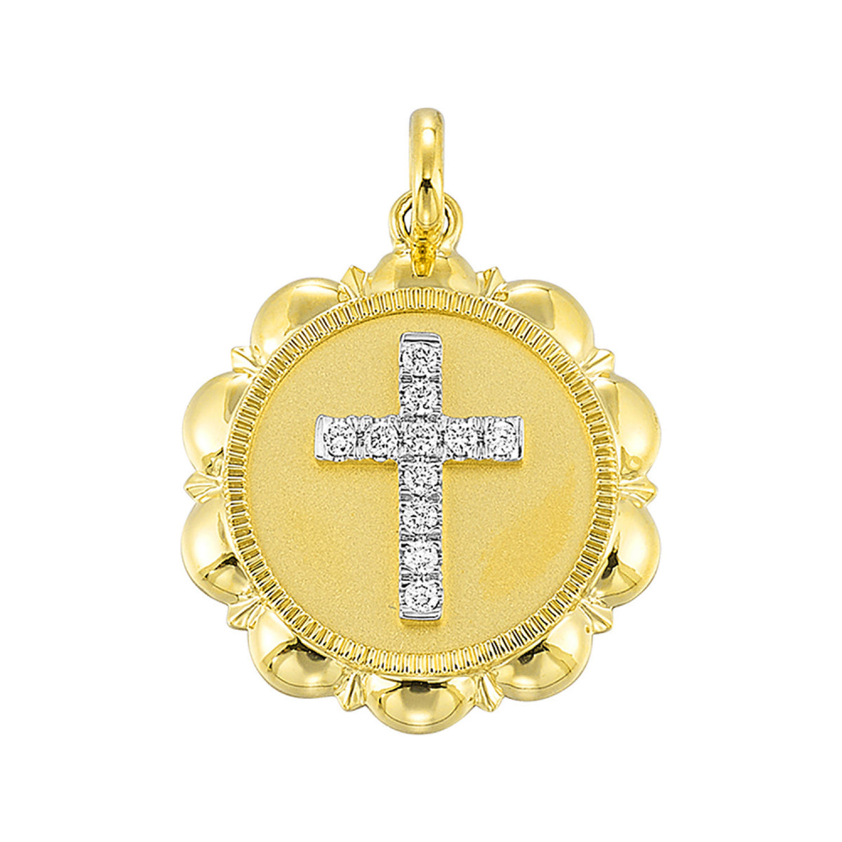 14K Yellow Gold Satin Cross Diamond Pendant