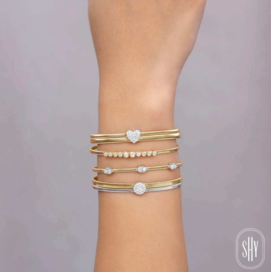 Two Tone 14K Yellow and White Gold Pavé Diamond Cuff Bangle