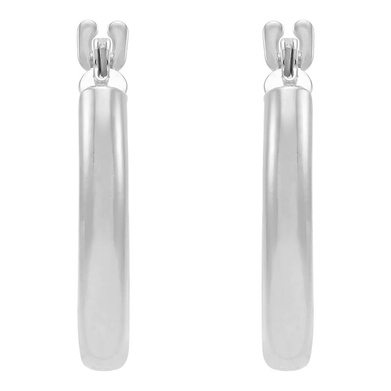 14K White Gold Polished Round Tube Small Hoop Earrings