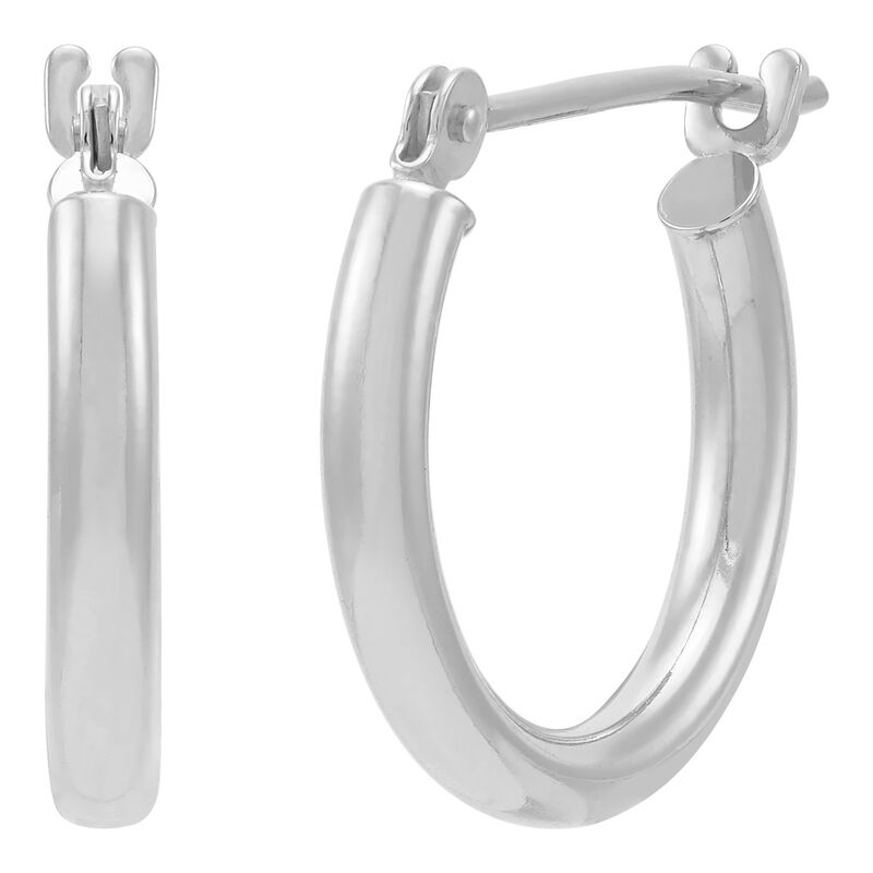 14K White Gold Polished Round Tube Small Hoop Earrings