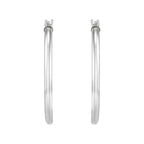 14K White Gold Polished Thin Round Tube Medium Hoop Earrings