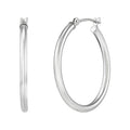 14K White Gold Polished Thin Round Tube Medium Hoop Earrings