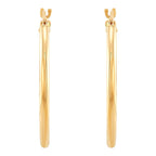 14K Yellow Gold Polished Round Thin Tube Medium Hoop Earrings