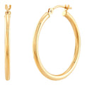 14K Yellow Gold Polished Round Thin Tube Medium Hoop Earrings