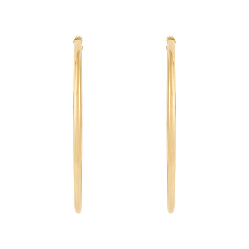 14K Yellow Gold Polished Round Tube Large Hoop Earrings