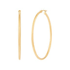 14K Yellow Gold Polished Round Tube Large Hoop Earrings