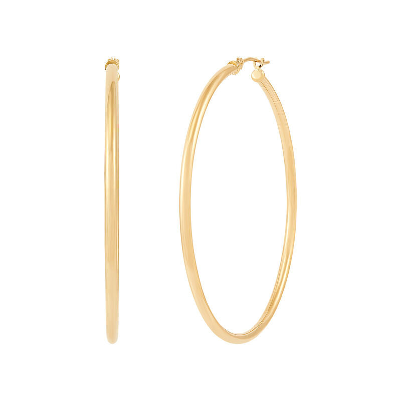 14K Yellow Gold Polished Round Tube Large Hoop Earrings