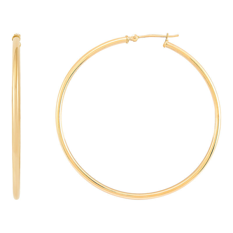 14K Yellow Gold Polished Round Tube Large Hoop Earrings