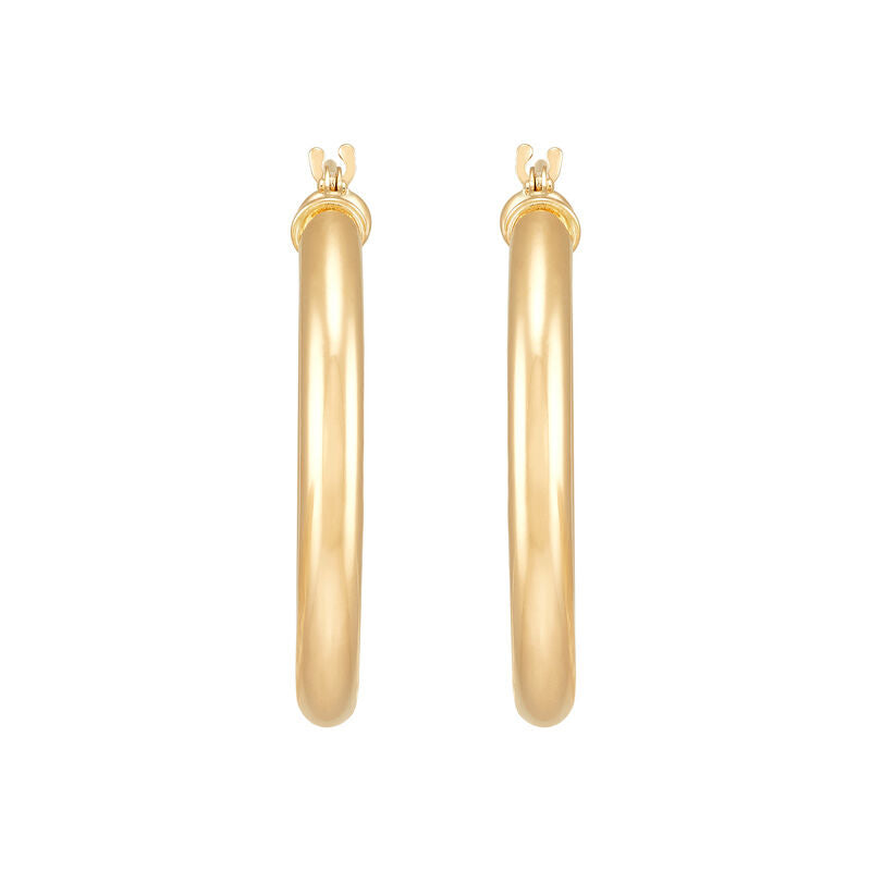 14K Yellow Gold Polished Round Tube Medium Hoop Earrings