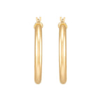 14K Yellow Gold Polished Round Tube Medium Hoop Earrings