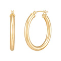 14K Yellow Gold Polished Round Tube Medium Hoop Earrings