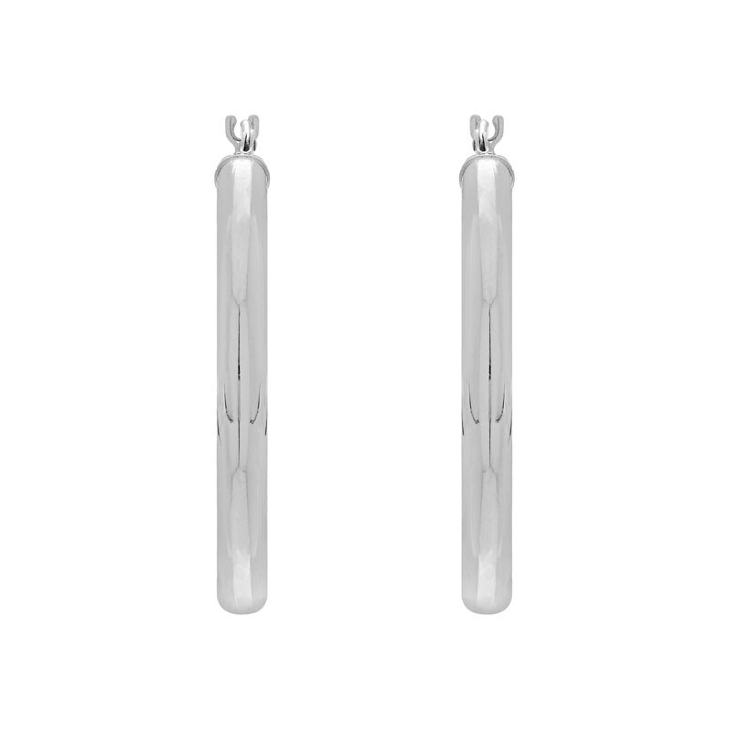 14K White Gold Polished Round Tube Medium Hoop Earrings