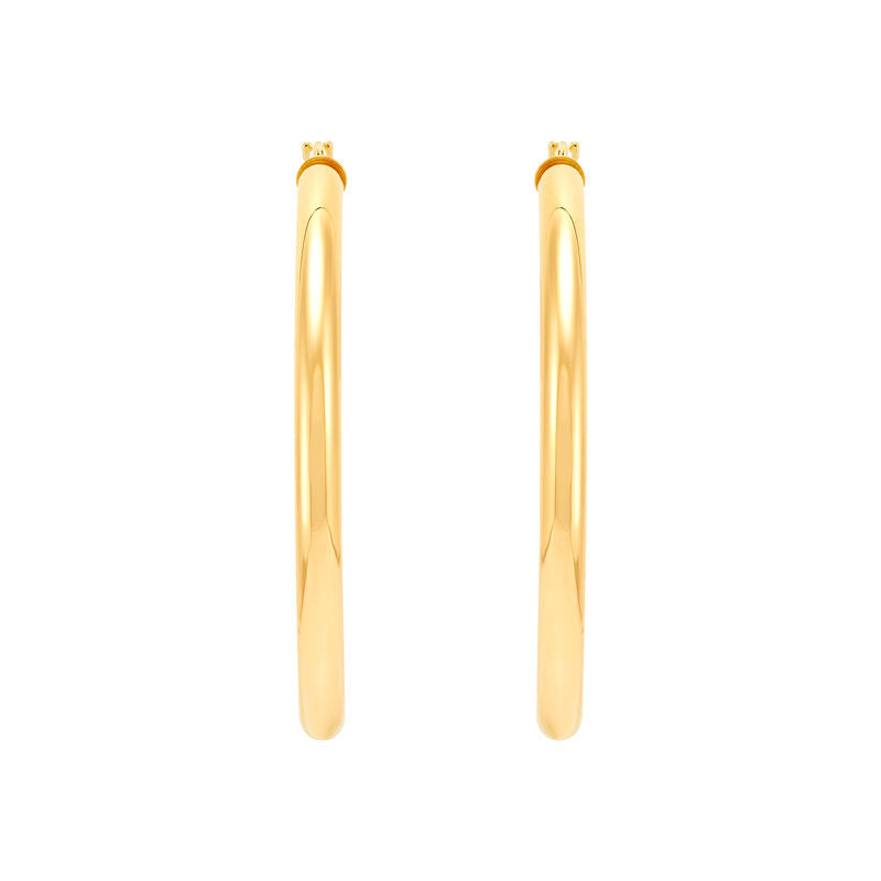 14K Yellow Gold Polished Round Tube Large Hoop Earrings