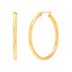 14K Yellow Gold Polished Round Tube Large Hoop Earrings