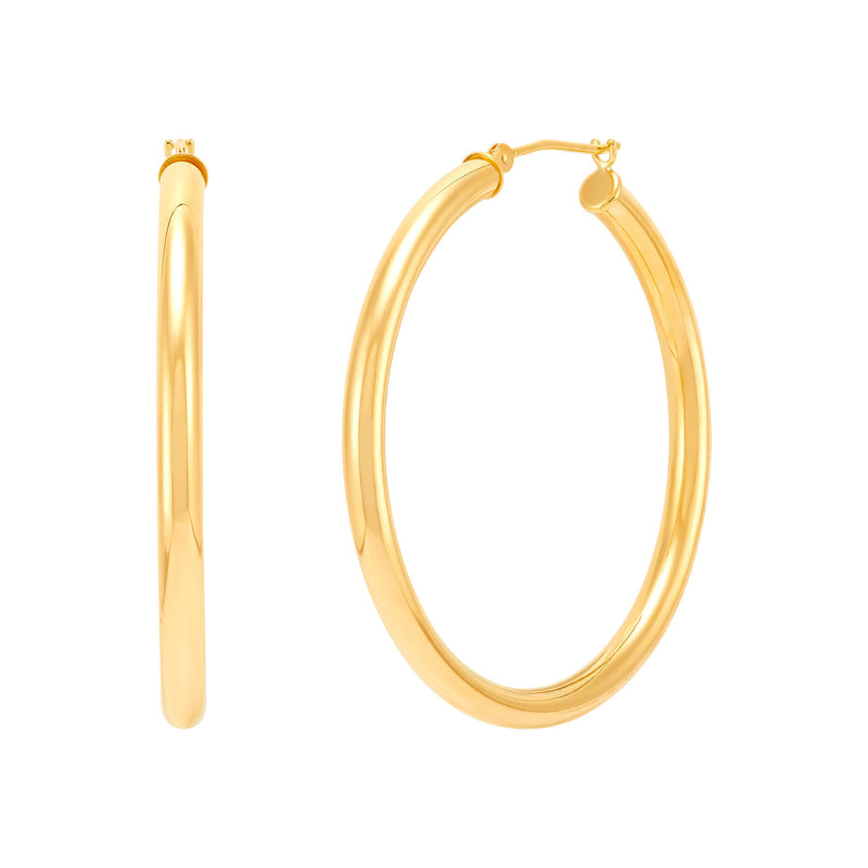 14K Yellow Gold Polished Round Tube Large Hoop Earrings