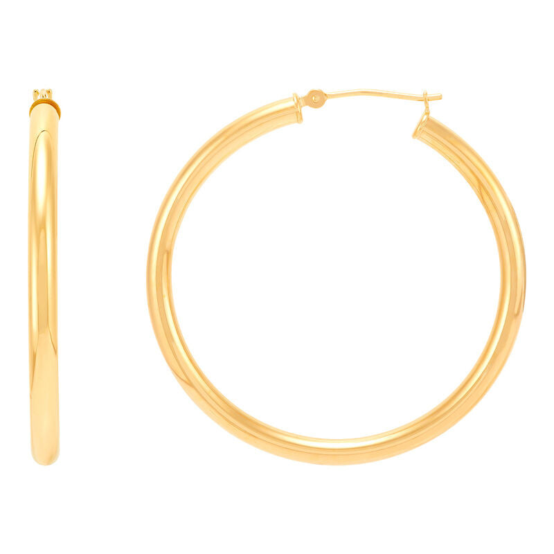 14K Yellow Gold Polished Round Tube Large Hoop Earrings