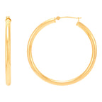 14K Yellow Gold Polished Round Tube Large Hoop Earrings